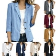 thumbnail image 1 of Bixock Women's Blazer Long Sleeve Suits Jackets Linen Shirt Solid Color Collared Open Front Loose Business Casual Office Outerwear, 1 of 6