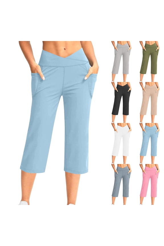 Women's Capris Pants,Summer Casual Short Pants,Bermuda Waist Loose Fitted Athleisure Pants with Pockets Lightweight Daily Leisure