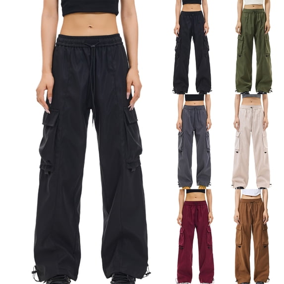 Bixock Women's Cargo Pants,Casual Wide Leg Pants,Women Multi Pocket Drawstring Solid Color Outdoor Hiking Fast Dry Lightweight Athleisure Sports Pants
