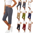 thumbnail image 1 of Bixock Women's Casual Capris Shorts,Workout Knee Length Pants,Solid Color Button Waterproof Bermuda Shorts Fast Drying Lightweight Athleisure Active Pants, 1 of 5