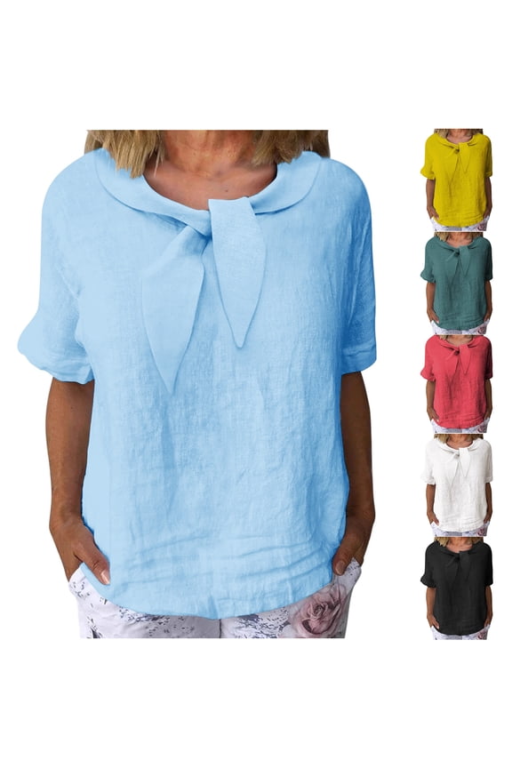 Women's Casual Crew Neck T-Shirts,Soild Color Short Sleeve Tops,Collared Shirt Soft Lightweight Breathable Daily Outdoor Leisure Vacation Tops