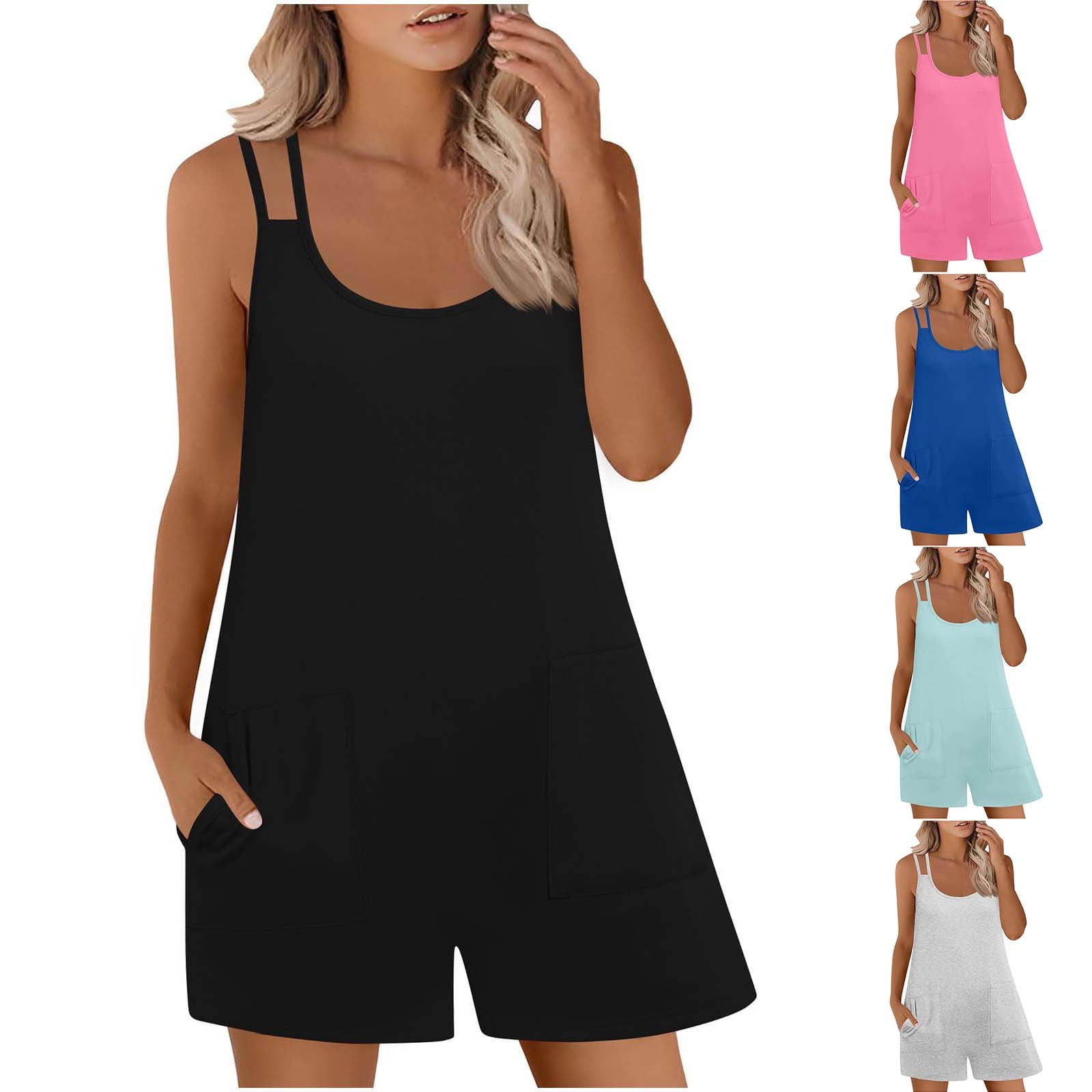 Bixock Women's Casual Jumpsuit Solid Color Crew Neck Sleeveless One ...