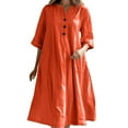 thumbnail image 1 of Bixock Women's Casual Midi Dresses,Plus Size Half Sleeve Dresses,Solid Color Crewneck Button Soft Stretchable Summer Daily Outdoor Leisure Dresses, 1 of 5