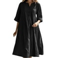 thumbnail image 1 of Bixock Women's Casual Midi Dresses,Plus Size Half Sleeve Dresses,Solid Color Crewneck Button Soft Stretchable Summer Daily Outdoor Leisure Dresses, 1 of 5