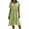 thumbnail image 1 of Bixock Women's Casual Midi Dresses,Solid Color Short Sleeve Dresses,Spliced Ruched V-Neck Knee Length Midi Dress Soft Stretchable Summer Daily Fashion Dresses, 1 of 5
