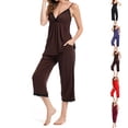 thumbnail image 1 of Bixock Women's Casual Pajama Set,2 Piece Loungewear Outfits,Fall Solid Lace Cami Dress Capris Pants Loungewear Set, 1 of 3