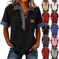 thumbnail image 1 of Bixock Women's Casual Short Sleeve Blouse,Turndown Collar T-Shirts,Solid Color Collared Button Denim Spliced Pullover Athleisure Soft Breathable T-shirts, 1 of 5