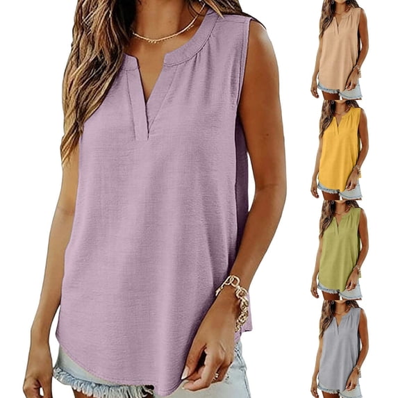 Bixock Women's Casual Tank Tops,Loose Fitting Blouse,Solid Color V-Neck Linen Fashion Lightweight Wear