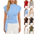 thumbnail image 1 of Bixock Women's Fitted Waist Tank Tops,Fashion Sleeveless Blouse,Solid Color V-Neck Top Short Sleeve Back Ruched Detail Fashion Wear Tops, 1 of 5
