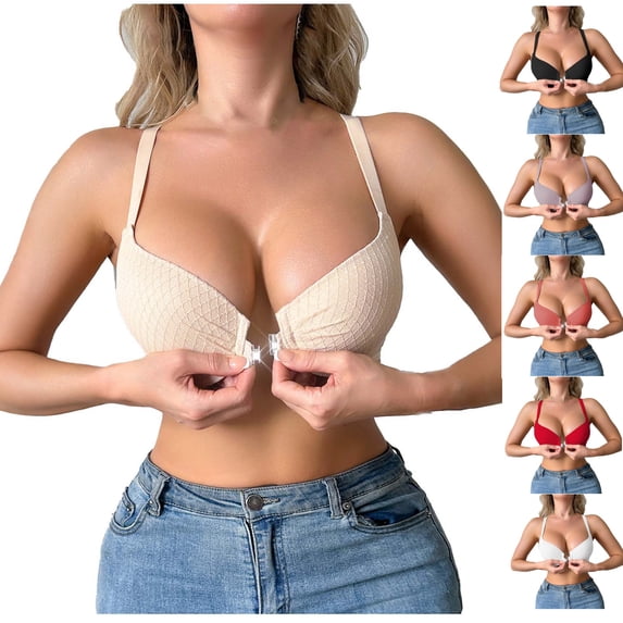 Bixock Women's Front Closure Bras Seamless Plus Size Plunge Underwire Unlined Comfortable Bra