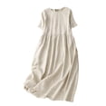 thumbnail image 1 of Bixock Women's Linen Maxi Dreases,Solid Color Short Sleeve Dresses,Loose Midi Dress Soft Breathable Lightweight Summer Casual Dresses, 1 of 5