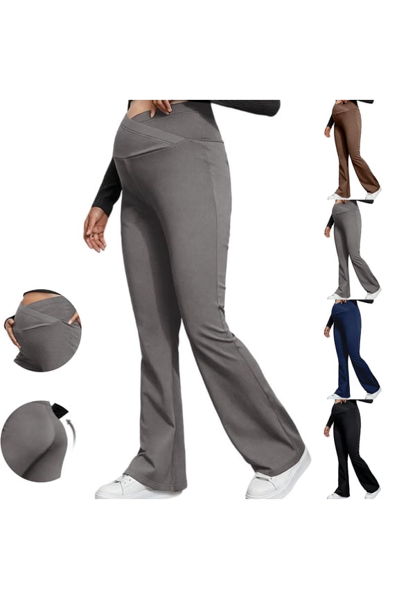 Women's Maternity Leggings Flared High Waisted Workout Over The Belly Yoga Activewear Pregnant Casual Pants