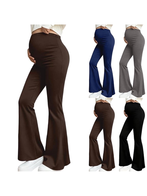 Women's Maternity Leggings Flared High Waisted Workout Over The Belly Yoga Activewear Pregnant Casual Pants