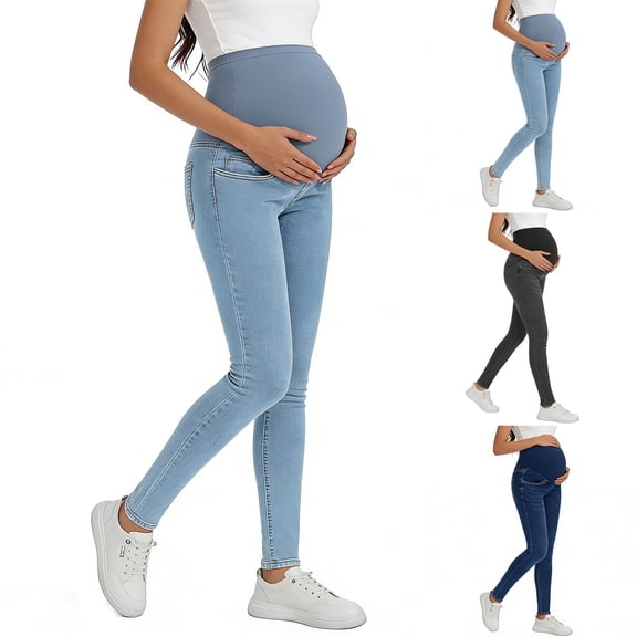 Bixock Women's Maternity Leggings Pants Elastic Waist Solid Color Casual Pregnancy Breathable Jean with Pocket Maternity Clothes Pants