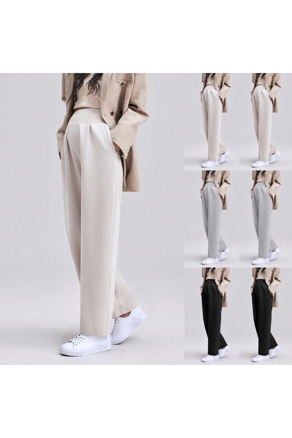 Women's Maternity Pants Elastic Waist Solid Color Over The Belly Straight Casual Wide Leg Pants with Pocket Pregnancy Clothes Pants