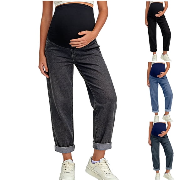 Bixock Women's Maternity Pants Over Belly Wide Leg Jean Elastic Waist Workout Casual Maternity Pants Loungewear Maternity Clothes L