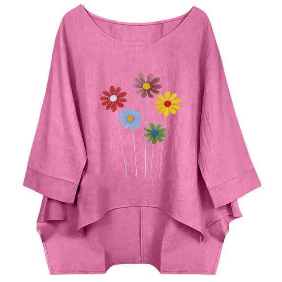 Bixock Women's Maternity Tops Casual Loose Short Sleeve Linen Round-Neck Maternity T-Shirt Printing Pregnant Top