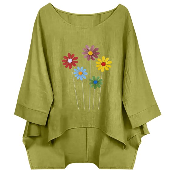 Bixock Women's Maternity Tops Casual Loose Short Sleeve Linen Round-Neck Maternity T-Shirt Printing Pregnant Top