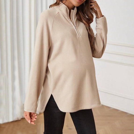 Bixock Women's Maternity Tops Long Sleeve Fleece Pregnant Tops Crew Neck Soft Breathable Maternity Hoodie Comfortable Maternity Clothings