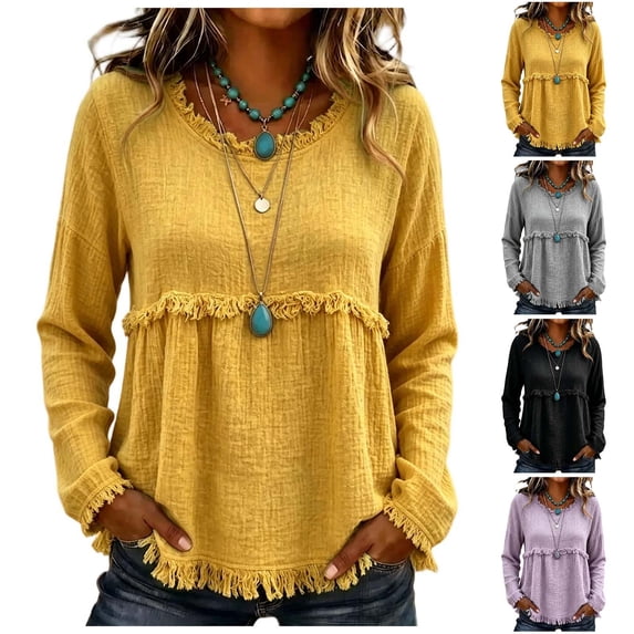 Bixock Women's Maternity Tops Long Sleeve Shirts Crew Neck Solid Color Cotton Linen Loose Pregnant Casual Blouse Soft Breathable Daily Wear Maternity Clothings