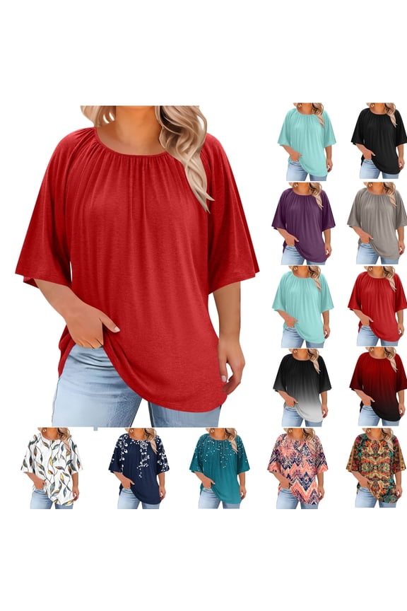 Women's Maternity Tops Loose Casual Short Sleeves Round Neck Maternity T-Shirt Plus Size Pregnant Top