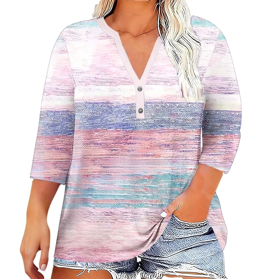 Bixock Women's Maternity Tops Plus Size Printed Casual 3/4 Sleeve V-Neck Maternity Shirts Loose Comfortable Pregnant Top