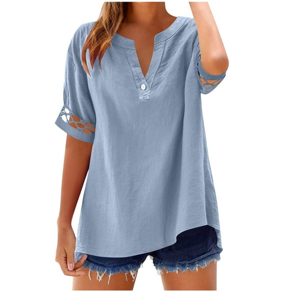 Bixock Women's Maternity Tops Short Sleeve Solid Color Linen Button Maternity Shirt Casual Pregnant Top