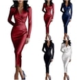 thumbnail image 1 of Bixock Women's Mesh Long Sleeve Midi Dresses V Neck High Waist A Line Elegant Wrap Wedding Guest Cocktail Holiday Formal Party Sliming Dress, 1 of 6