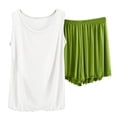 thumbnail image 1 of Bixock Pajamas for Women Set Solid Color Crew Neck Sleeveless Top Shorts Casual Lightweight Loungewear Set for Warm Season Indoor Use, 1 of 3