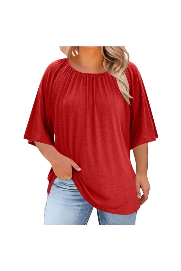 Women's Plus Size Tops,Casual Half Sleeve Blouse,Fashion Loose Short Sleeve Crewneck Solid Color Soft Comfortable Daily T-shirts