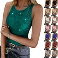 thumbnail image 1 of Bixock Women's Sleeveless Blouse,Slim Fitting Tops,Solid Color Round Neck Sequin Party Wear Fashion Lightweight Wear Tops, 1 of 5
