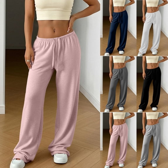 Bixock Women's Straight Leg Pants,Athleisure Casual Pants,Women Solid Color Elastic Waist with Pockets Soft Lightweight Daily Leisure Wear Pants