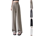 thumbnail image 1 of Bixock Women's Straight Leg Pants,Summer Casual Pants,Women Solid Color Versatile Slim Cut High Waisted Ice Silk Dress Wide Leg Back Elastic Waist Office Pants, 1 of 5