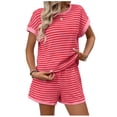 thumbnail image 1 of Bixock Women's Summer 2 Piece Outfits,Stripe Short Sleeve Shorts Outfit,Striped Crew Neck Fashion Leisure Top Set, 1 of 5
