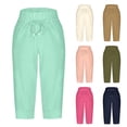 thumbnail image 1 of Bixock Women's Summer Capris Pants,Knee Length Casual Pants,Solid Color Low Tight Drawstring Button with Pockets Stretchy Slim Fitted, 1 of 5