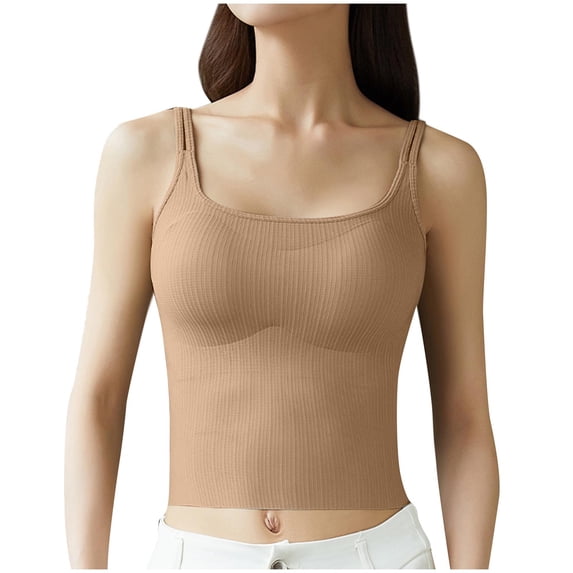 Bixock Women's Summer Corp Tops,Sleeveless Blouses With Built In Bras,Solid Color Crew Neck Camisole With Built In Bra Comfortable Tops