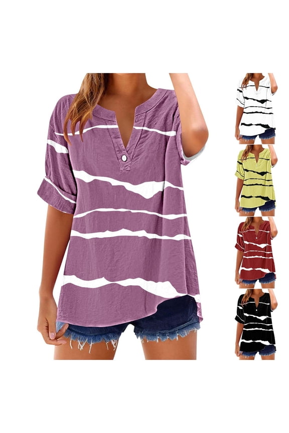 Women's Summer Crew Neck T-Shirts,Casual Short Sleeve Tops,Button Print Soft Comfortable Lightweight Daily Outdoor Leisure Tops
