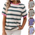 thumbnail image 1 of Bixock Women's Summer Crew Neck T-Shirts,Casual Stripe Short Sleeve Tops,Loose Striped 2 Tone Pullover Shirt Soft Comfortable Beach Vacation Daily Tops, 1 of 5