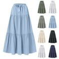 thumbnail image 1 of Bixock Women's Summer Pleated Skirts,Loose Casual Skirt,Solid Color Ruched Elastic Waist Drawstring Loose Midi Skirt, 1 of 5