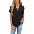 thumbnail image 1 of Bixock Women's Summer V-Neck T-Shirts,Casual Short Sleeve Tops,Button Collared Pullover Fashion Shirt Soft Comfortable Daily Leisure Tops, 1 of 5