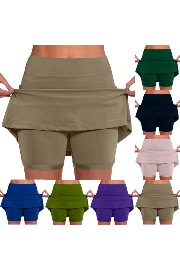 Women's Tennis Skirt Golf Athletic Skorts Solid Color Mid Skort Base Layer Stretchy Casual Yoga Sports Activities Pants for Women Clothes