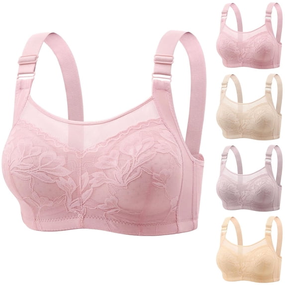 Bixock Women's No Underwire Lace Bra Wirefree Push Up Bra Solid Color Breathable All Round Lingerie Wear with Side Support for Casual Indoor Daily Wear