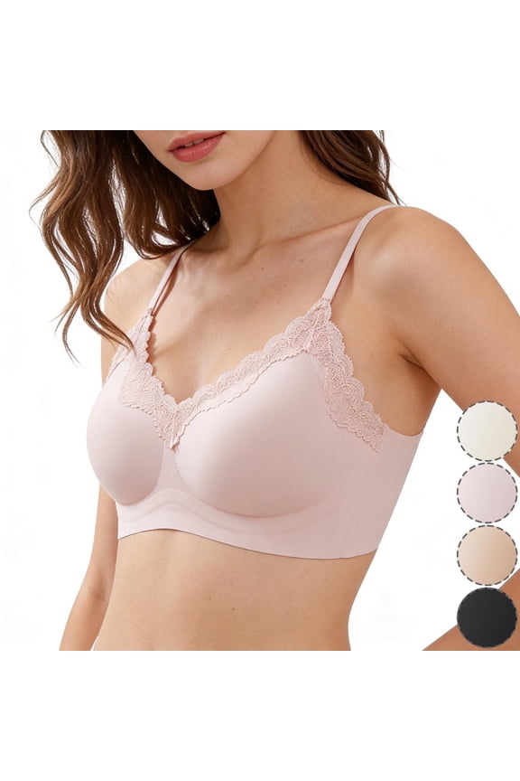 Women's Wireless Bras Solid Color Lace Details Posture Correction Thin Padding Breathable Fabric Gentle Lift All Day Daily Wear Bra