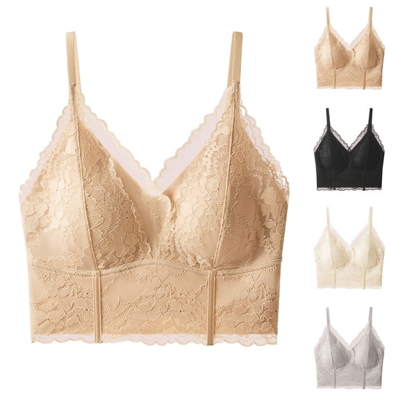 Bixock Women's Wireless Bras Solid Color Lace Tank Top Adjustable Spaghetti Straps Beautiful Back Built In Fixe Breathable Inner Wear Bra