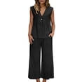 thumbnail image 1 of Bixock Women's Work Set,Tank Top Long Pants Outfits,Leisure Solid Color V-Neck Sleeveless Top Pocket Long Pants Commute Set, 1 of 5