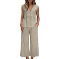thumbnail image 1 of Bixock Women's Work Set,Tank Top Long Pants Outfits,Leisure Solid Color V-Neck Sleeveless Top Pocket Long Pants Commute Set, 1 of 5