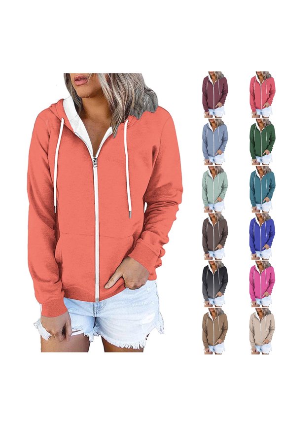 Women's Zip Up Hoodies Casual Long Sleeve Sweatshirts Fall Track Jackets with Pockets