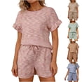 thumbnail image 1 of Bixock Womens 2 Piece Loungewear Sets Casual Summer Outfits Crew Neck Ruffle Short Sleeve Top and Drawstring Pocket Shorts Sleepwear, 1 of 7
