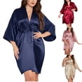 thumbnail image 1 of Bixock Womens Loungewear set,Pajamas for Women,Silk Robes for Women Solid Color Plus Size 3 Quarter Sleeve Satin Robe LooseClassic Bathrobe with Belt Sleepwear, 1 of 4