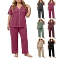 thumbnail image 1 of Bixock Womens Plus Size Pajamas Set 2 Piece Loungewear Set Short Sleeve Long Pants Pjs Set Solid Color Comfortable Soft Homewear Sleepwear Women Clothings, 1 of 5